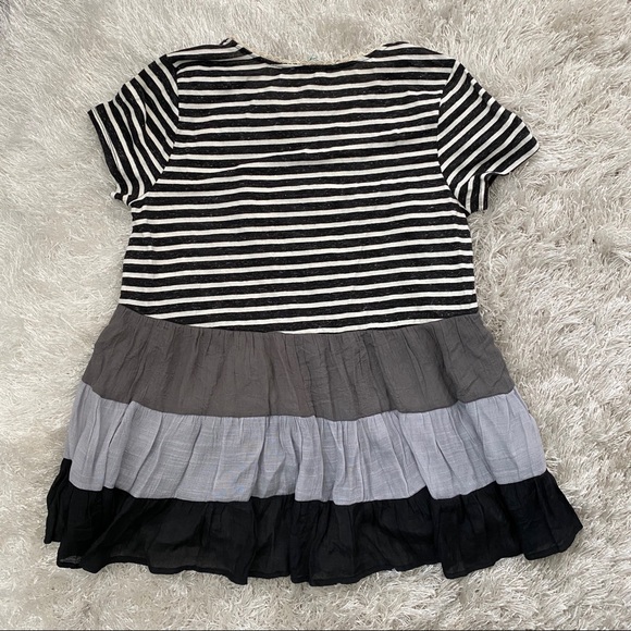 UMGEE Black & Grey Striped Ruffle Tunic Top - Picture 3 of 4
